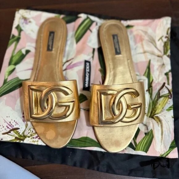2 Gold Designer Women's Slide Sandals - Picture 1 of 3